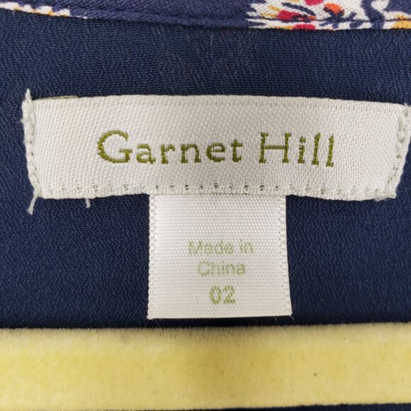 Garnet Hill Boho Floral Print A Line Dress 2 V Neck 3/4 Sleeves Navy Blue Red - Picture 3 of 9